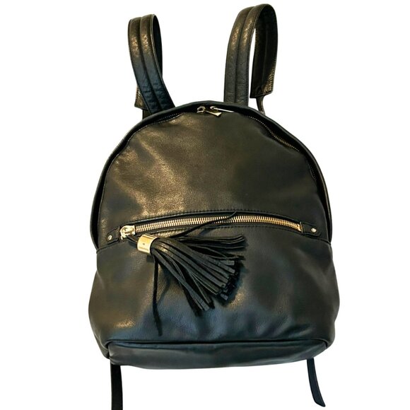 Margot Black Genuine Leather Backpack Purse Gold Zipper Tassel main image 6